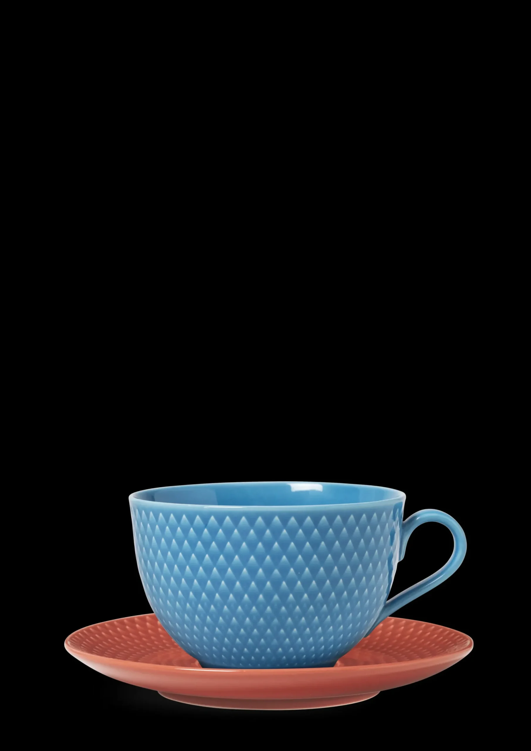 Lyngby Porcelæn Rhombe Color Tekop/underkop blå/terracotta